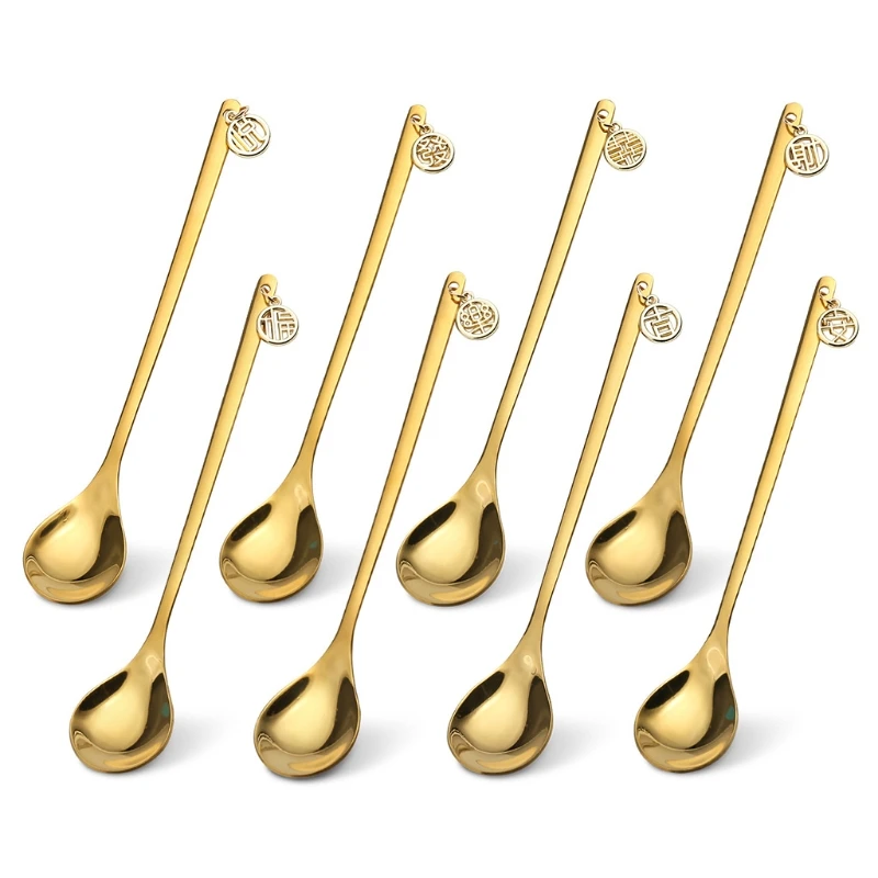 8 шт Нержавеющая сталь Кофе ложка китайских Новый год дизайн украшения суп