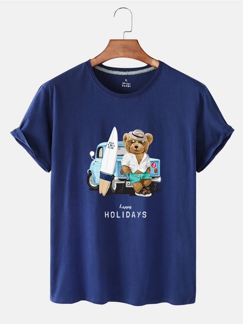 

KAIXIAZ Personality EcoFriendly Cartoon Beach bear Pattern Printing AllMatch Lady's Short Sleeve Round Neck Tshirt