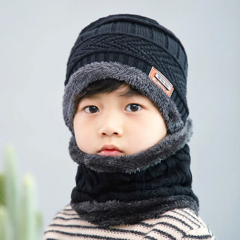 

Children knitted cap baby warm cap beanie muffler thick wool for 2-12 year old boys