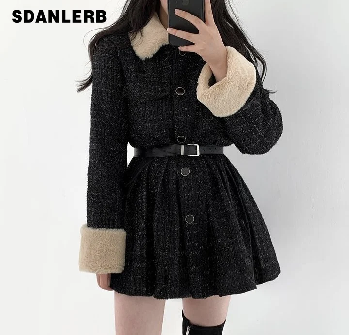 

Осенне-зимняя одежда, свободное темпераментное плотное теплое пальто средней длины для похудения, Женская куртка с длинным рукавом и поясо...