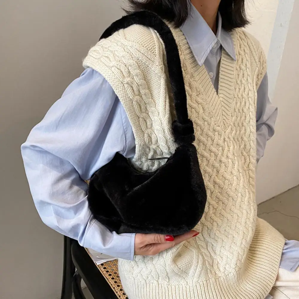 

Fashion Women Solid Color Underarm Shoulder Bag Rectangle Plush Pouch Handbag