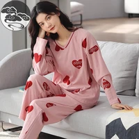 spring autumn elegant womens sleep pajama long sleeved woman pajama sets cartoon pyjamas cotton sleepwear m 2xl lounge fashion
