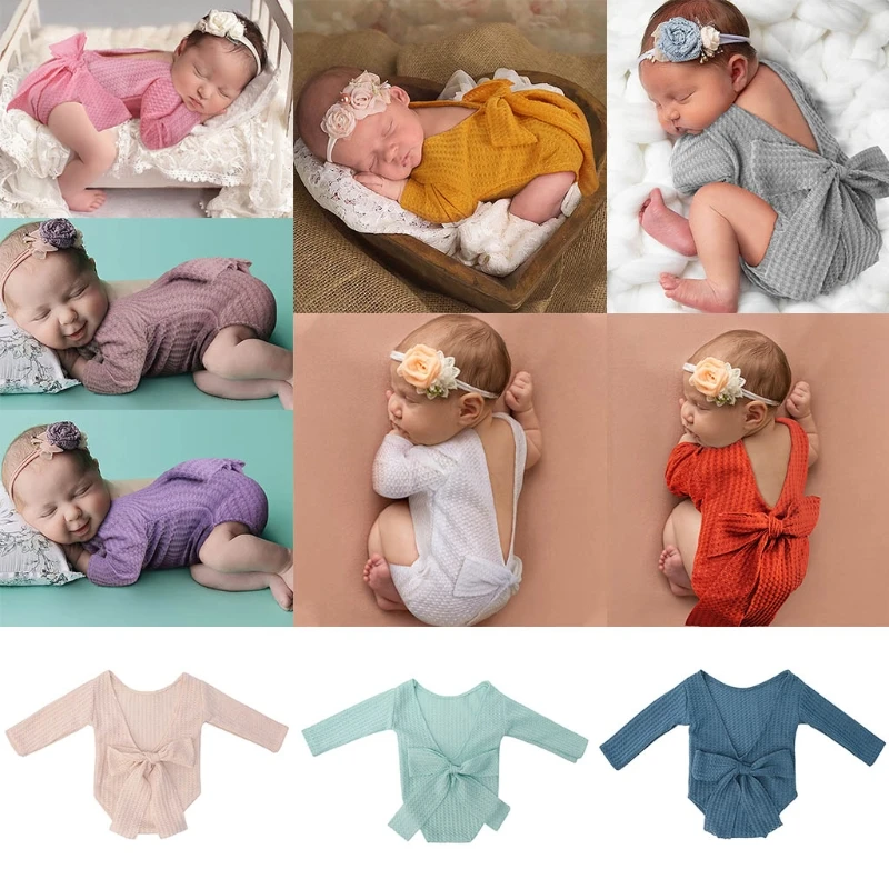 

Baby Backless Bow Romper Newborn Photography Props Bodysuit Long Sleeves Jumpsuit Infants Fotografie Outfits Photo Shooting Cost