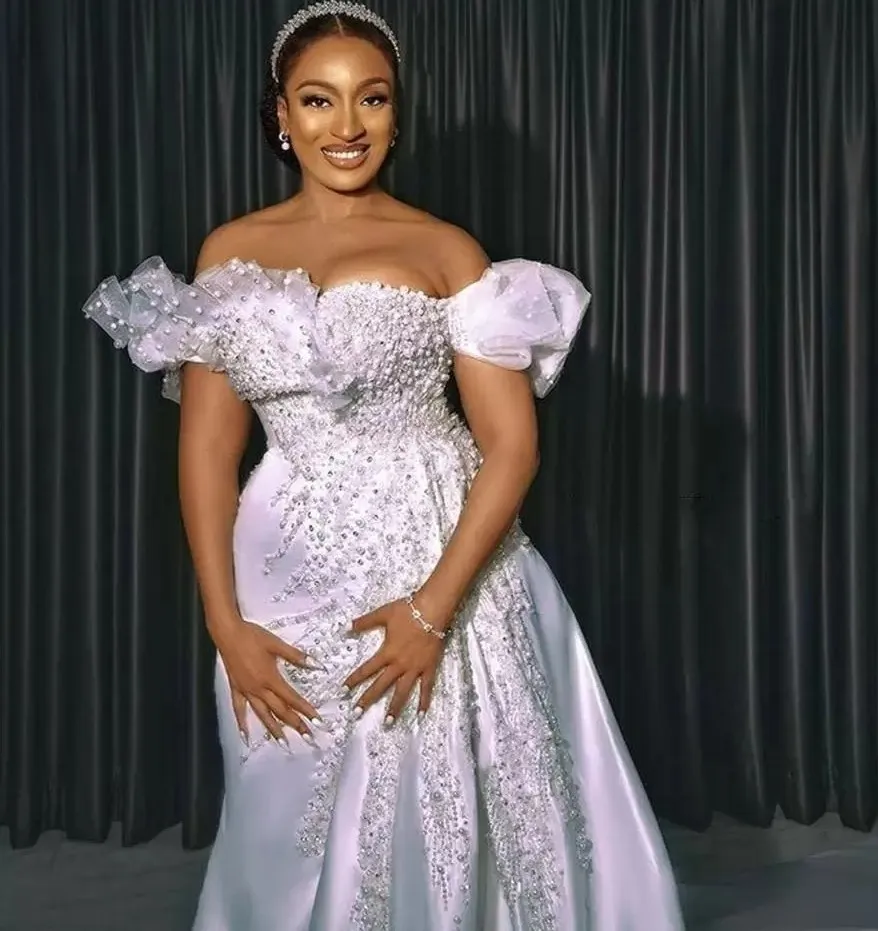 Женское свадебное платье с жемчугом невесты со съемным шлейфом и открытыми