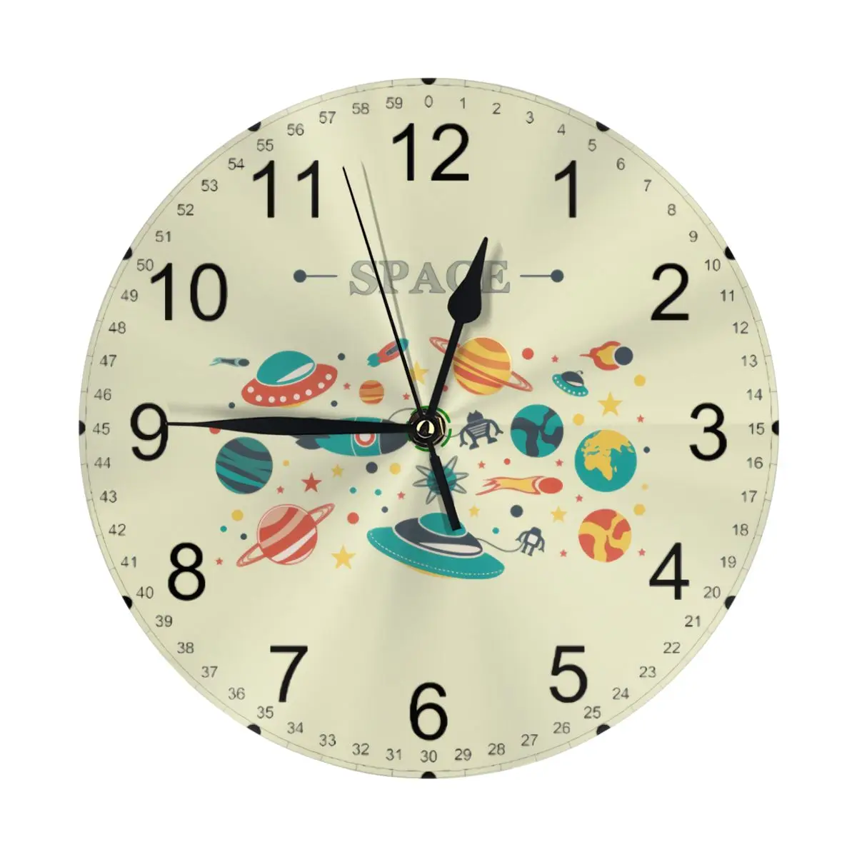 

Space System Round Wall Clock 10 Inch Silent Non Ticking Battery Operated For Living Room Kitchen Bedroom Office