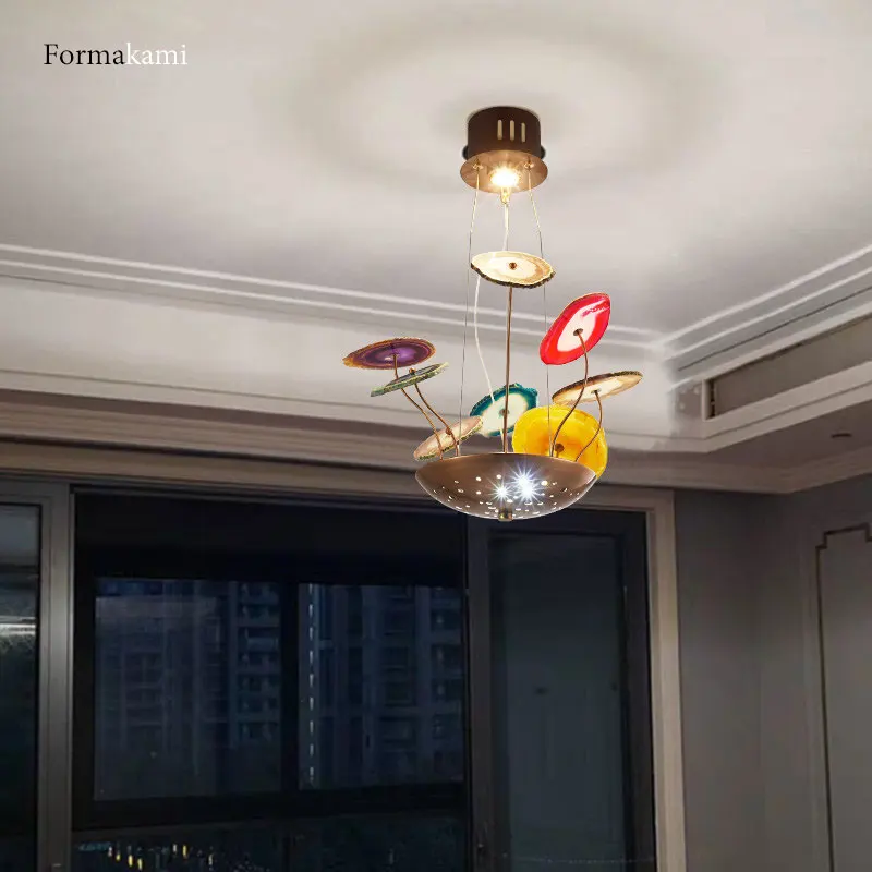 Современный Агат Ретро светодиодный подвесной светильник Гостиная Золотая