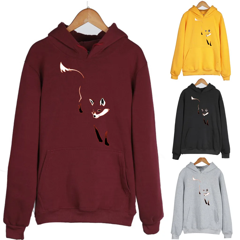 Женская Спортивная толстовка с длинными рукавами свободная принтом лисы и