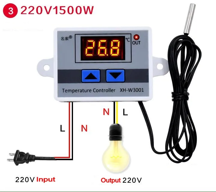 Цифровой дисплей W3001 AC 220V DC 12V 24V цифровой светодиодный регулятор температуры 10А инкубатный термостат управление датчик переключения - Цвет: AC 220V