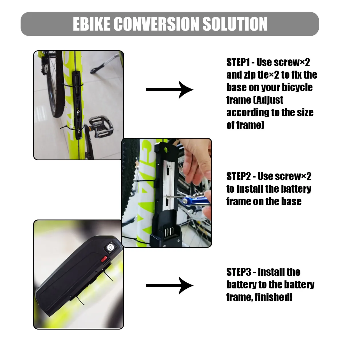 

Bike Conversion Tool Battery Adapter Frame Mount E-bike Rack