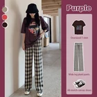 Брюки в клетку с завышенной талией, свободные прямые драпированные штаны, тонкие повседневные штаны с широкими штанинами, приталенные, на лето