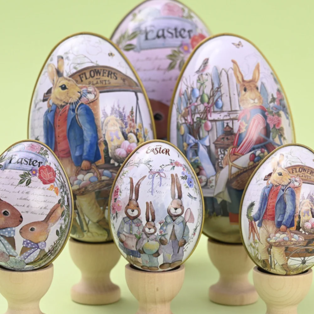 

6pcs Decorative Egg-shaped Candy Box Easter Tinplate Gift Box for Party