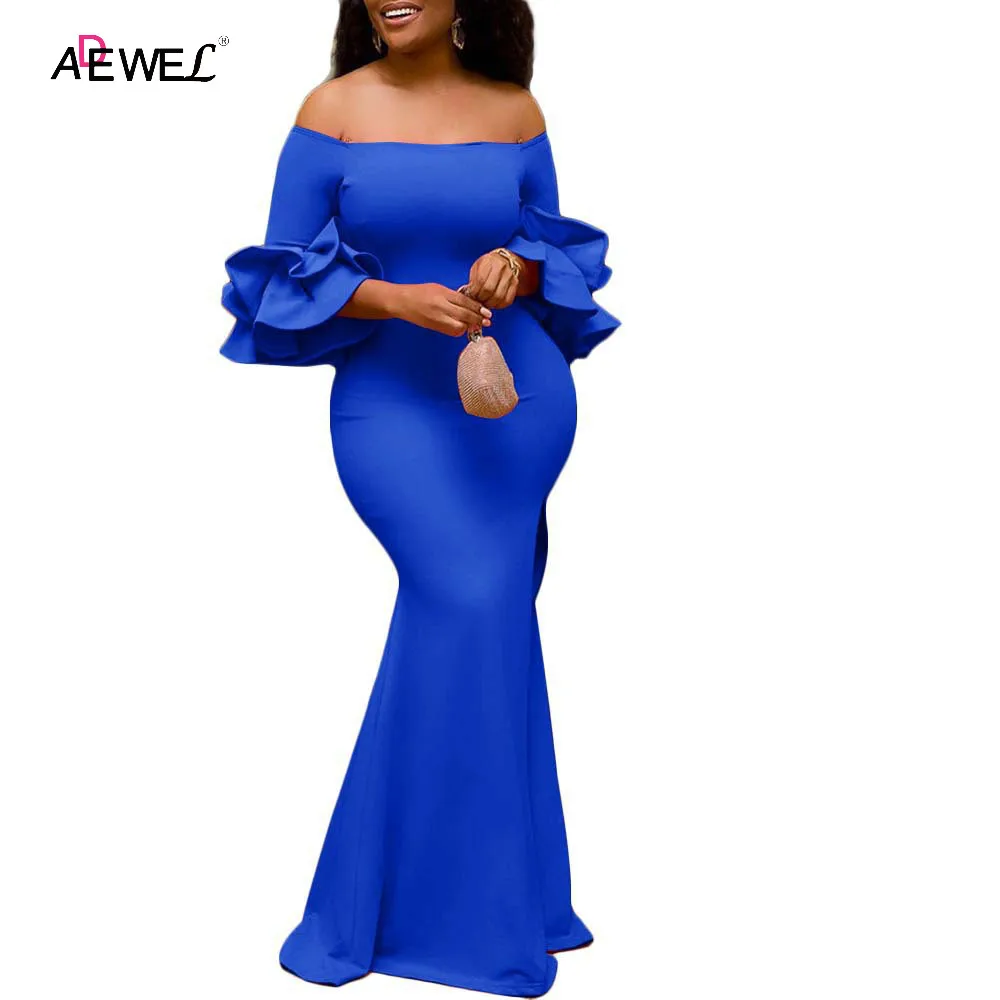 ADEWEL сексуальное платье с открытыми плечами детское длинное синее для девочек