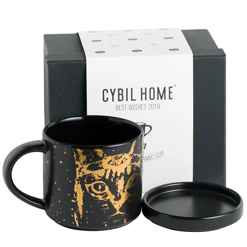 Кофейная кружка с изображениями животных пара ложка в коробке кошка керамика
