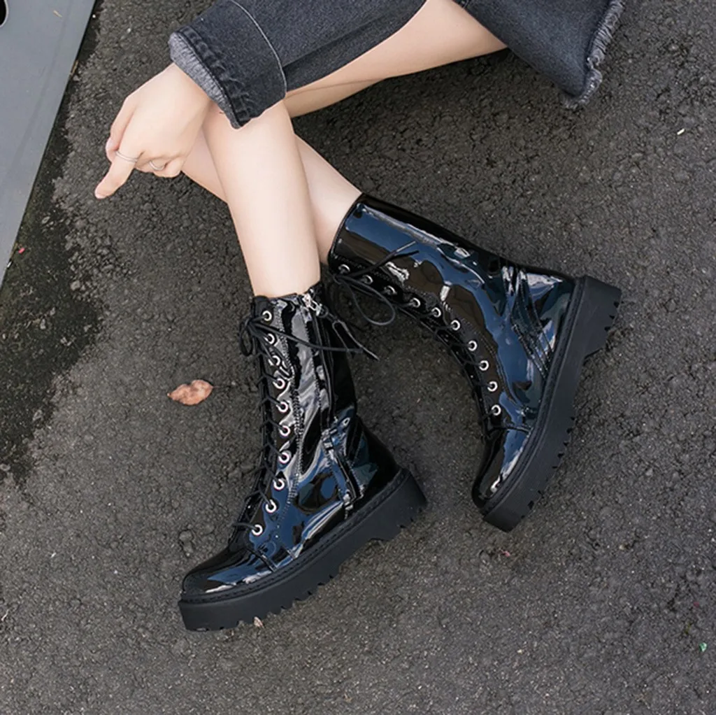 Готическая обувь ботинки в стиле панк женские модные однотонные короткие на