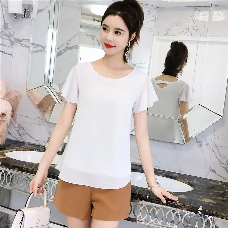 Women New 2020 Summer Chiffon Blouse Short Sleeve Ladies Office Shirts Plus Size Work Top Casual Female Ruffles Clothing H338 | Женская