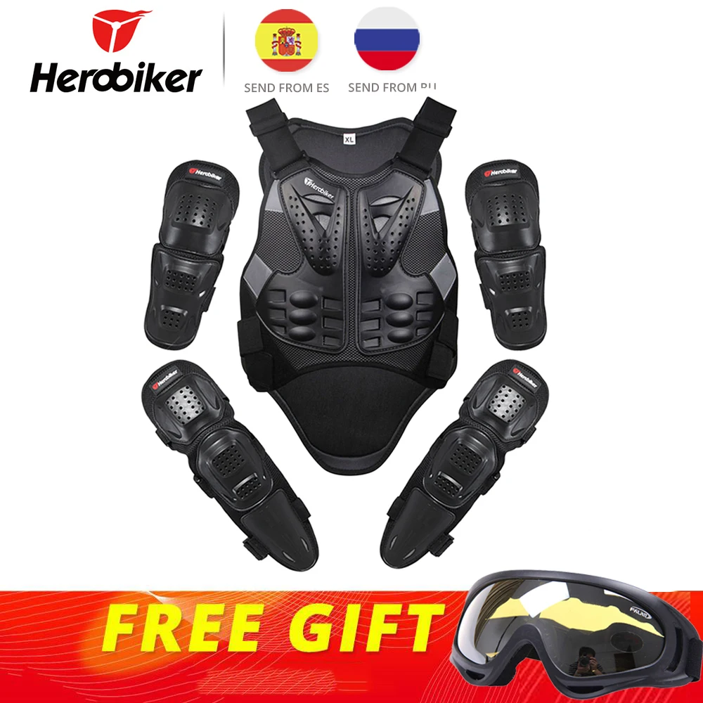 

HEROBIKER Motorcycle Jakcet Suit Body Armor Motorcycle Elbow & Knee Pads Moto Protectors Motocross Vest Protective Gear Set