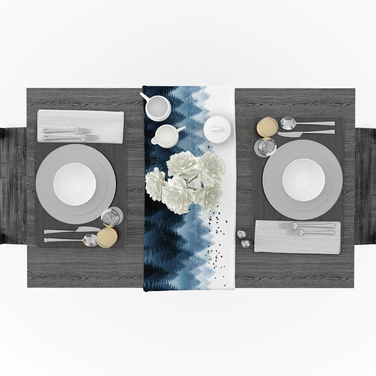 Ink Painting Coniferous Forest Flying Birds Table Runner Flag Home Party Decorative Tablecloth Runners for Wedding | Дом и сад