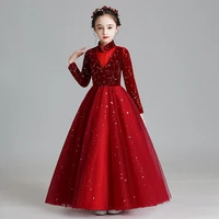 teen girls evening prom dresses formal luxury 2021 birthday party ball gown child fashion long sleeves wine red dress 12 14 year
