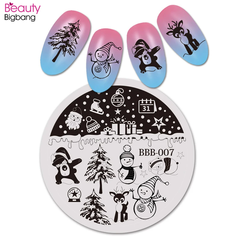 

Круглая трафаретная пластина BeautyBigBang для ногтей Рождественская пластина с изображением снежинок для дизайна ногтей шаблон штамповочные пл...