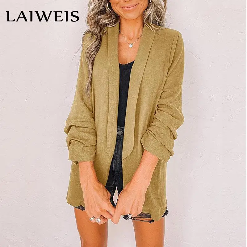 

LAIWEIS European and American autumn and winter new solid color long-sleeved fake pocket casual blazer women's clothing