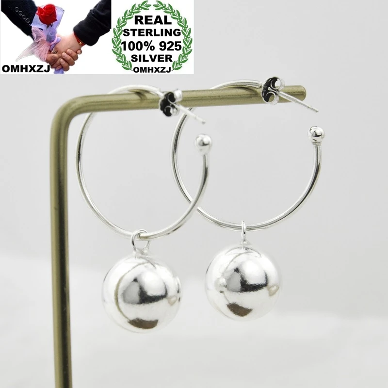 

OMHXZJ Wholesale HE47 European Fashion Fine Woman Girl Birthday Party Gift Vintage Ball 100% 925 Sterling Silver Drop Earrings