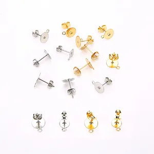 Пустая основа для сережек с петлей из нержавеющей стали, застежки для сережек 5 мм, 6 мм, 8 мм, настройки кабошона, принадлежности для ювелирных изделий, 30 шт.