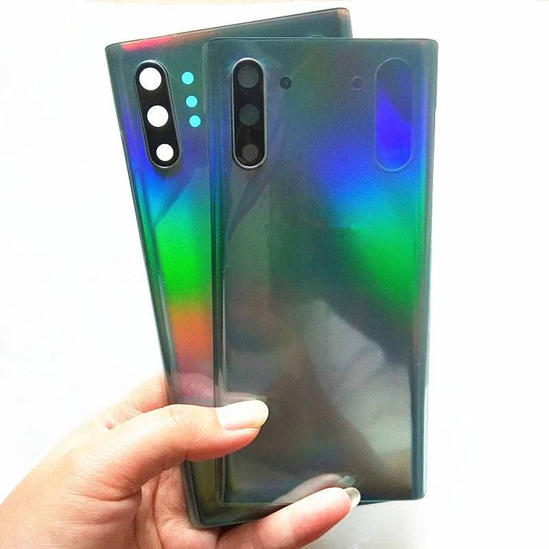 Фото Новая задняя крышка батарейного отсека для Samsung Galaxy Note 10 Note10 Plus корпус батарейного отсека со стеклянной рамкой для объектива камеры №3