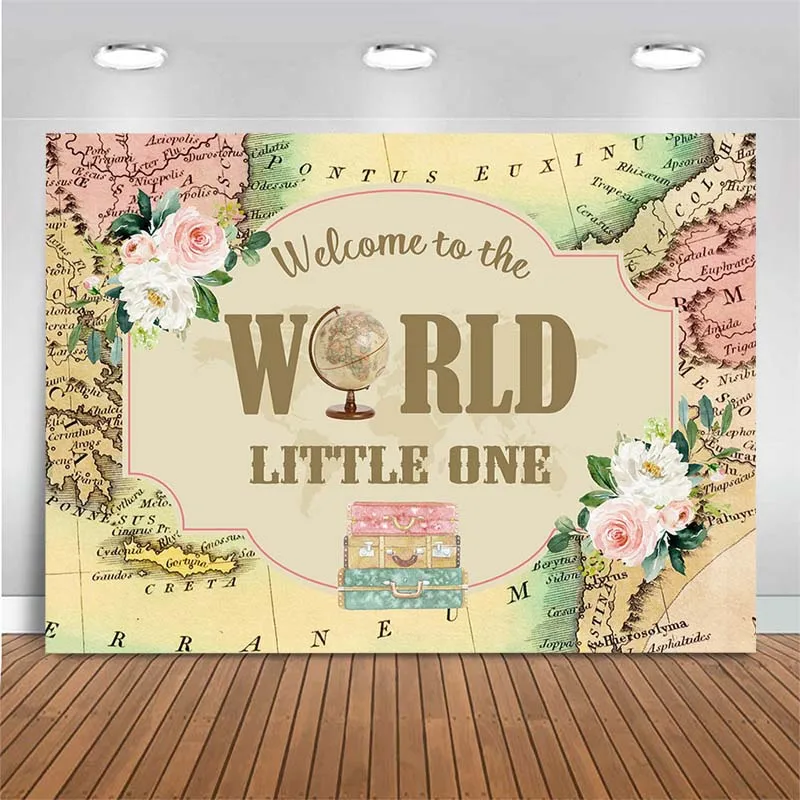 

Baby 1st Birthday Backdrop Welcome To The World Birthday Party Photography Backdrop World Maps Photo Background Photo Studio