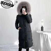 coat women winter clothes 2021 korean thick warm duck down jakcet raccoon fur hooded fashion long chaqueta mujer lw12a0