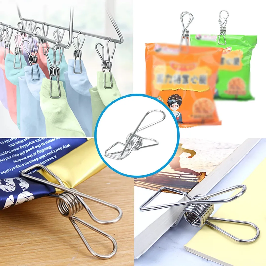 

100PCS Silver Stainless Steel Clips Washing Line Clothes Pegs Hang Pins Metal Wire Clips Clamp 5.0*1.0cm