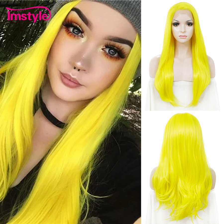 Imstyle желтый парик прямые синтетические кружевные передние парики для женщин