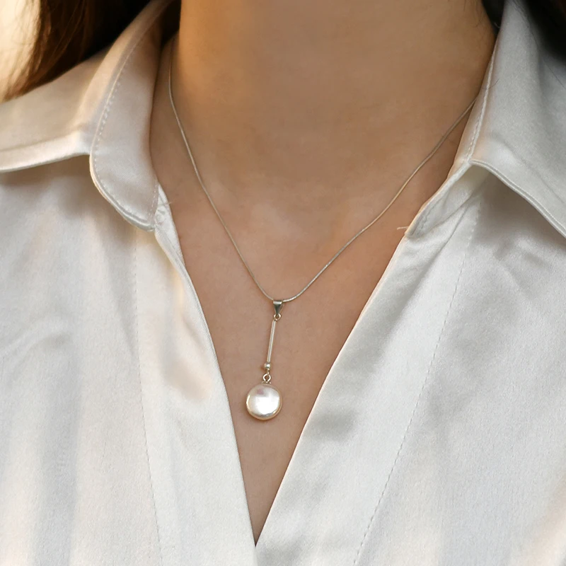 

ASHIQI Natural Freshwater Pearl 925 Sterling Silver Baroque Pendant Necklace Fashion Jewelry Gifts for Women