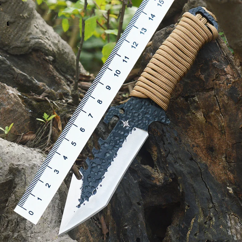 

HYSENSS Manual Forging Outdoor Hiking Hunting Camping Survival Tactical Knife D2 Steel Blade Paratroopers Rope Handle Edc Tool