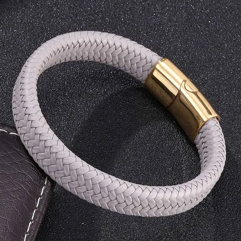 Модные мужские ювелирные изделия серый плетеный кожаный браслет ручной работы