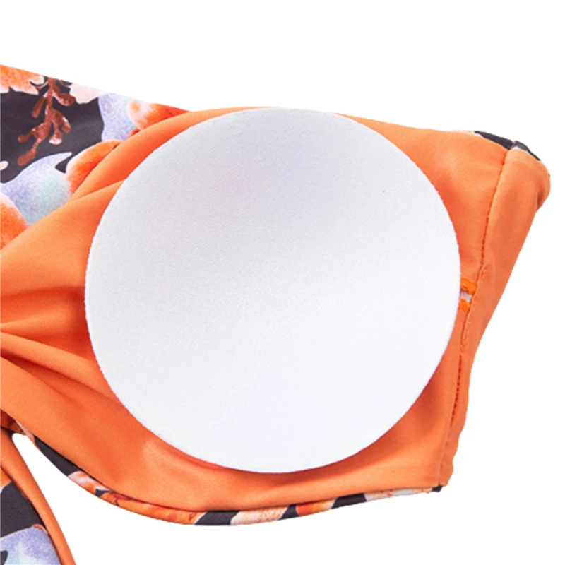 

2021 Fashion Women Bikini Strapless Swimsuit Flower Print Low Waist Beach Pool Party Thong 2 Pieces Beachwear for Summer Holiday