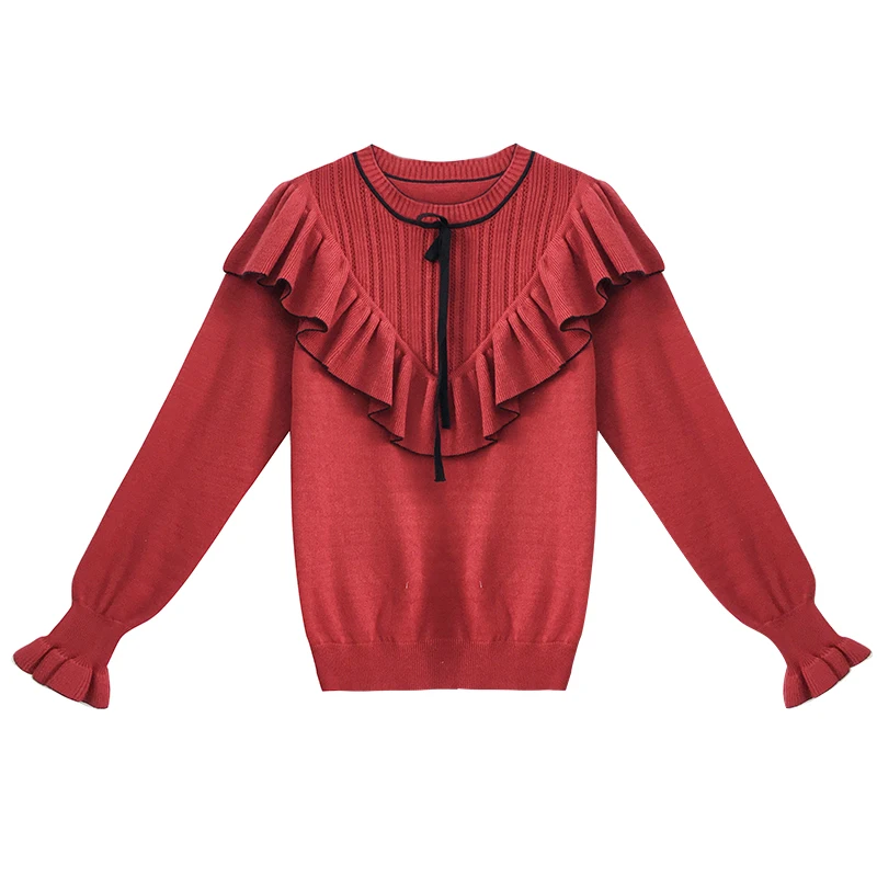 

for women's wear new style of autumn / winter 2020 bow hollowed out long sleeve bottoming shirt with big fungus edge