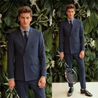 Новинка 2021, красивый высококачественный мужской костюм, смокинг под заказ, двубортное модное приталенное вечернее платье, из двух частей (пиджак + брюки + галстук)