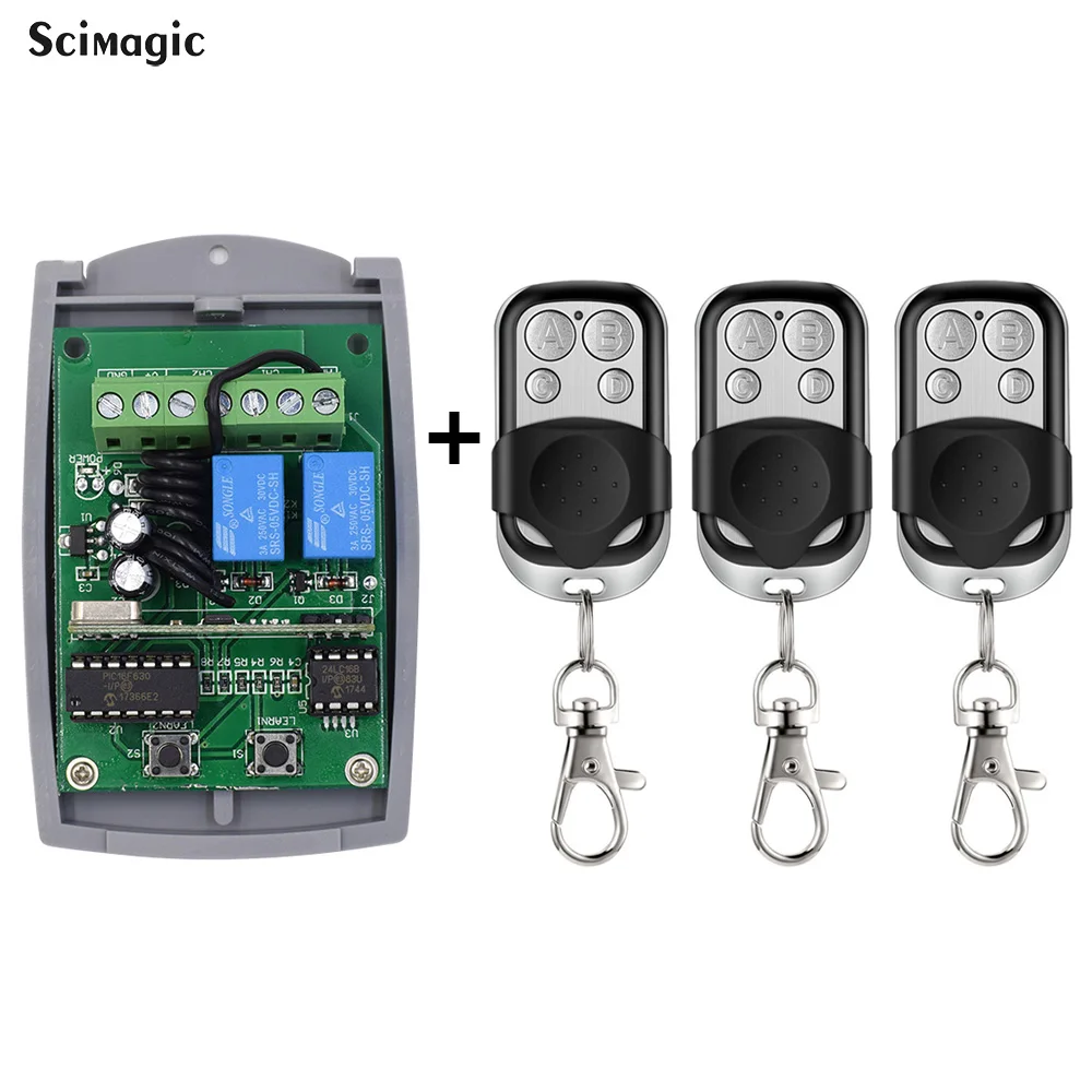 2 Channel DC 12V 24V RF Receiver Rolling Fixed Code Transmitter Command Garage Gate Motor Receiver 433.92mhz with remote control