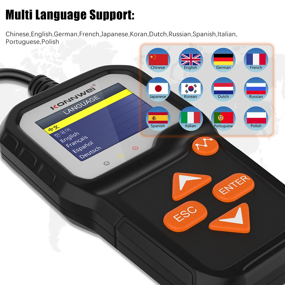 

KONNWEI KW650 Car Motorcycle Battery Tester 12V 6V Battery System Analyzer 2000CCA Charging Cranking Test Tools for the Car