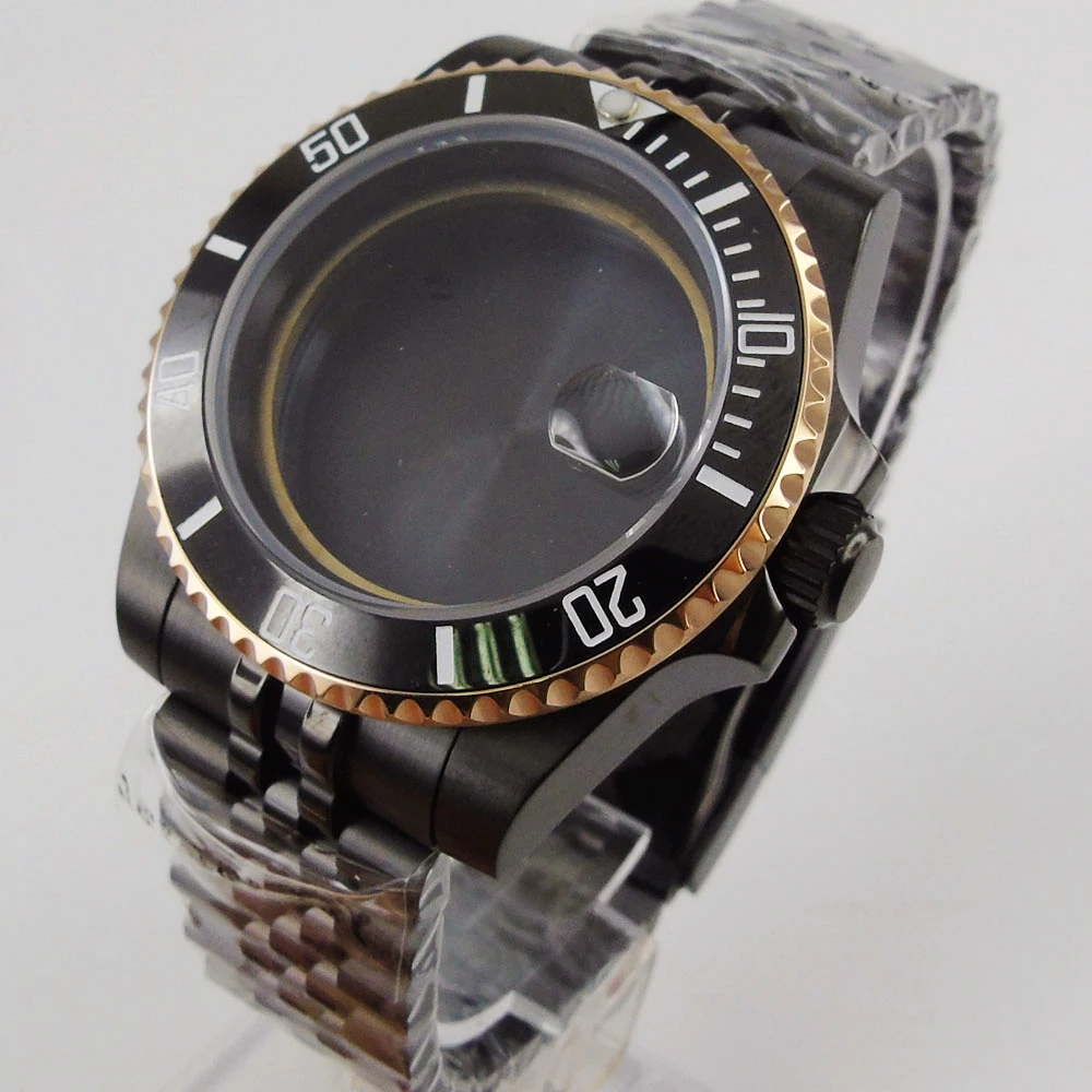 

40mm Accessories Parts Jubilee Sapphire Glass Rotating Ceramic Bezel Watch Case PVD Coated Fit NH35a ETA 2836 Miyota MOVEMENT