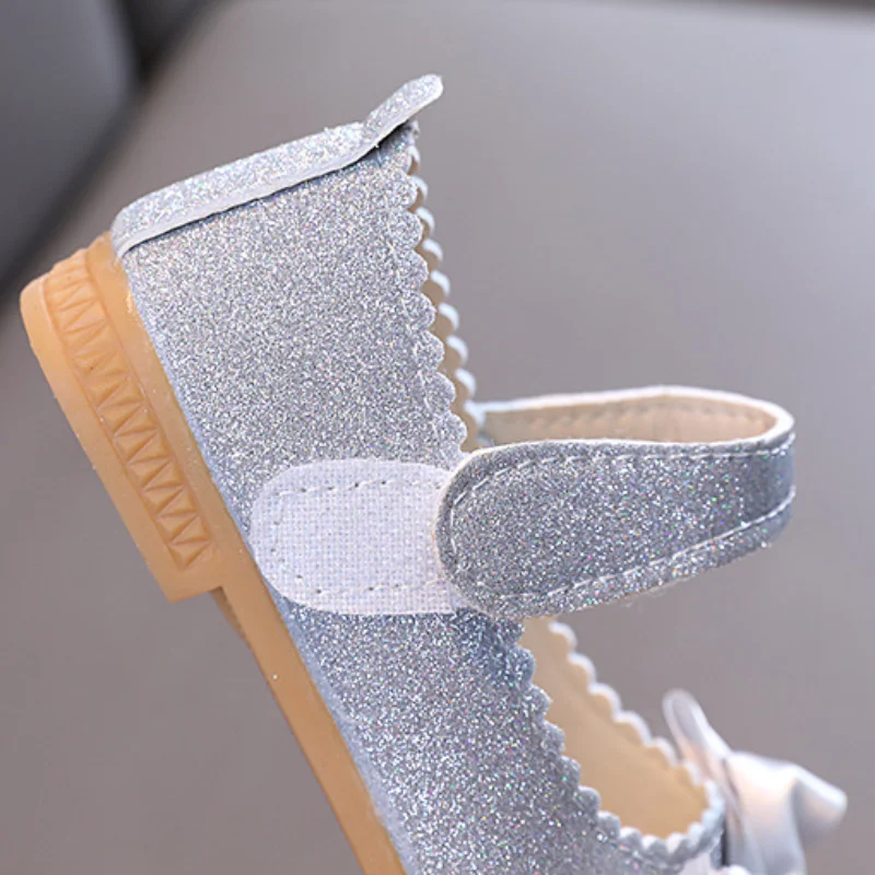 

Girls Shoes 2021 Autumn Kids Leather Fashion Bowtie Glitter Princess Mary Jane Toddler Dress Party Dance Soft Sole Baby Flats
