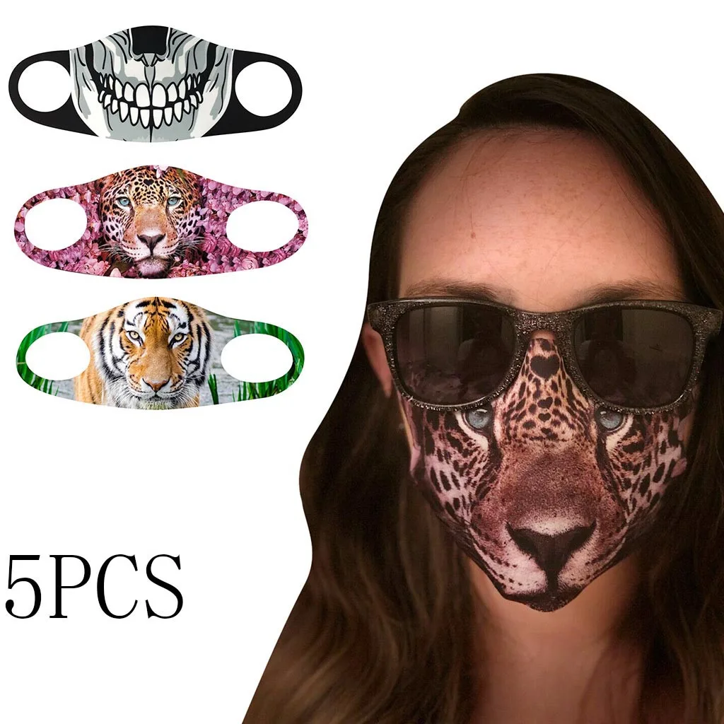1/3/5 шт. бесшовная быстросохнущая маска с принтом животных| |