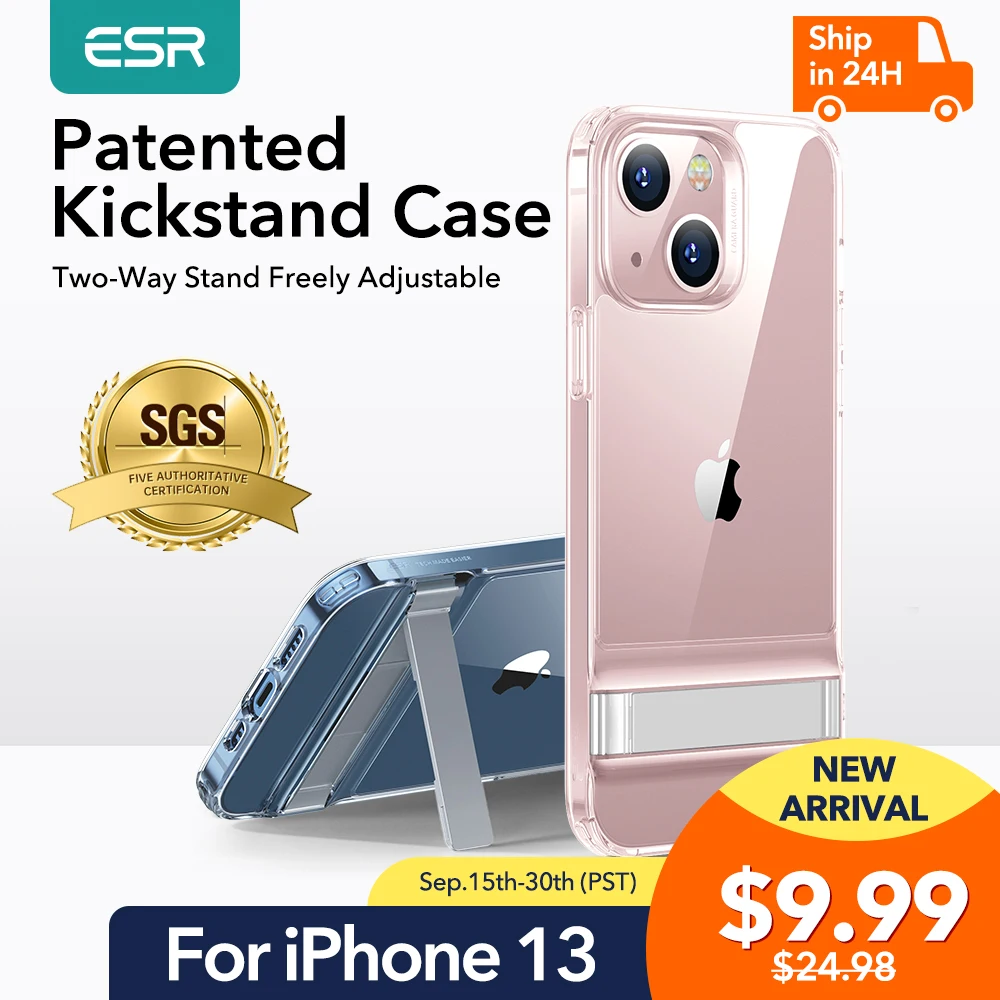 

ESR Case for iPhone 13/13 Pro/13 Pro Max 2021 Metal Kickstand Transparent Back Cover Shockproof Luxury Clear Case for iPhone 13