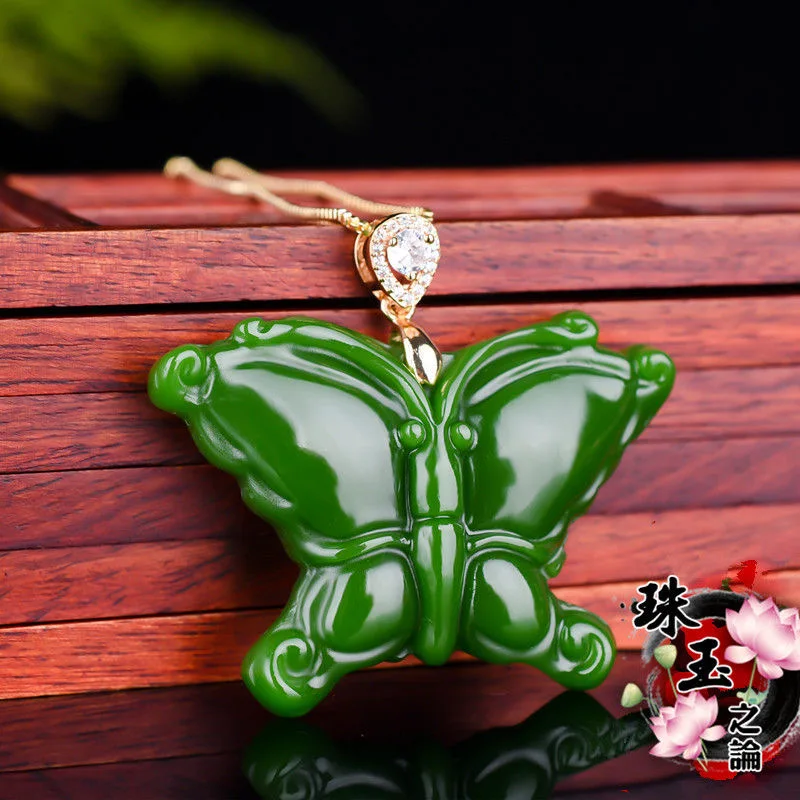 

Китайская зеленая нефритовая подвеска в виде бабочки, ожерелье из натурального нефрита, очаровательные украшения, модный амулет, подарки д...