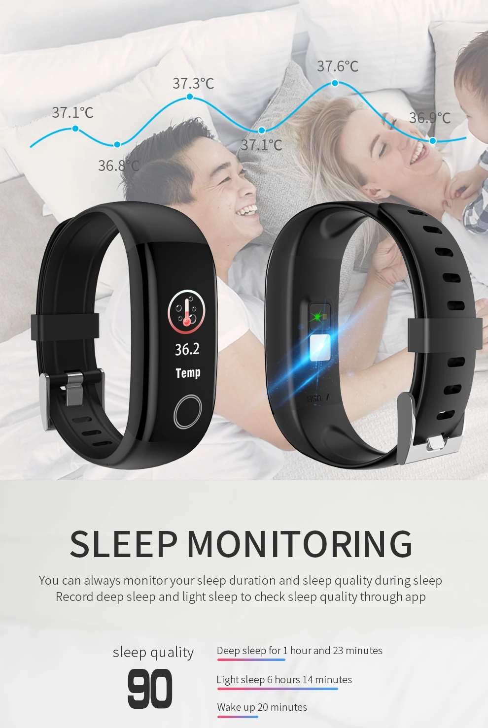 

Smart Watch Color Screen Watch Pedometer Sports Heart Rate Monitor Fitness Tracker Real-time monitoring of body temperature T10