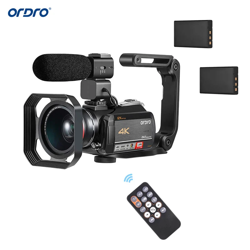 ORDRO 4K WiFi цифровая видеокамера регистратор DV 24MP ips сенсорный экран распознавание лица анти-встряхивание с 2 батареями