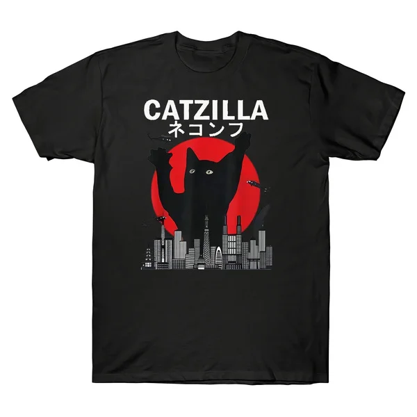 

2020 New Vintage Catzilla Japanese Sunset Style Cat Kitten Lover Tee Gift Men'S T-Shirt