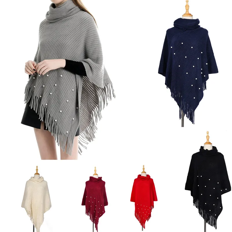 Зимнее пальто для женщин Модное теплое вязаное Черное длинное шаль шарф Высокий