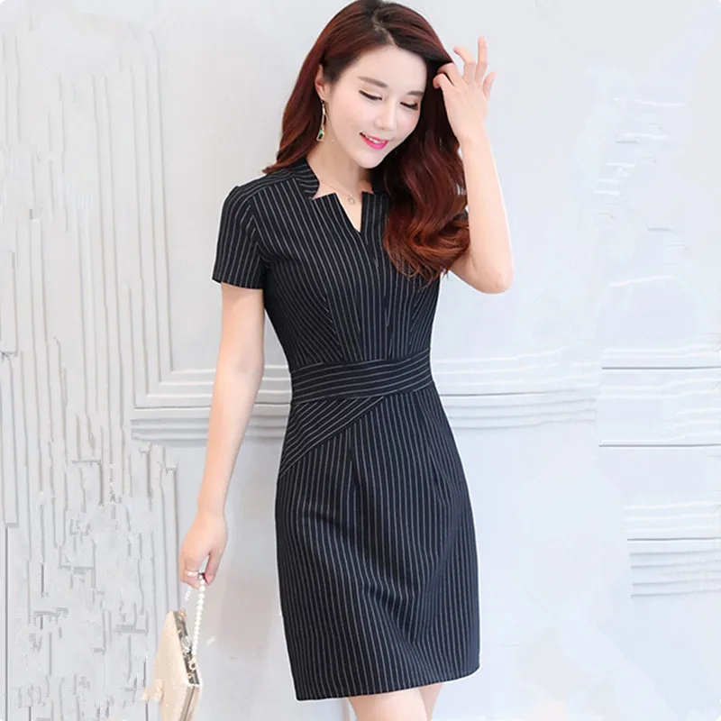 Платье UHYTGF Женский деловой наряд 2021 летние платья в полоску с коротким рукавом