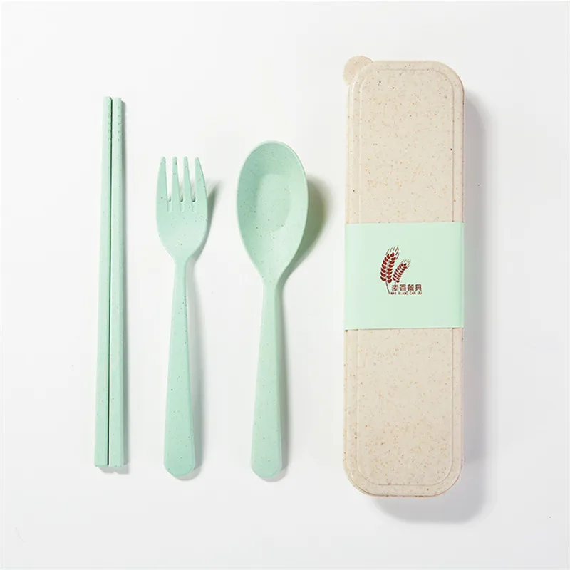 

Tofok Wheat Straw Portable Dinnerware Set Spoon Fork Chopsticks With Case Travel Cutlery Camping Reusable Home Kitchen Tableware